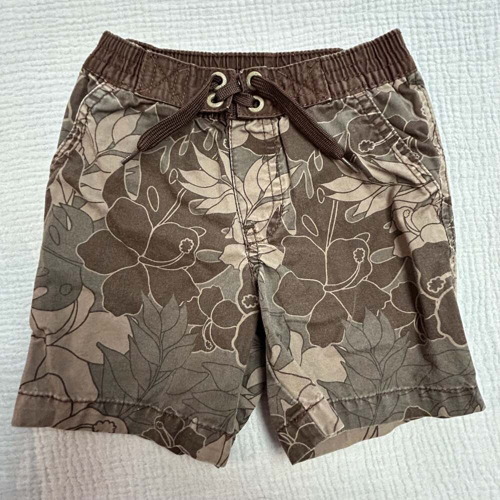 Carter's Baby Boy 12M Brown Tropical Floral Pull-On Canvas Shorts